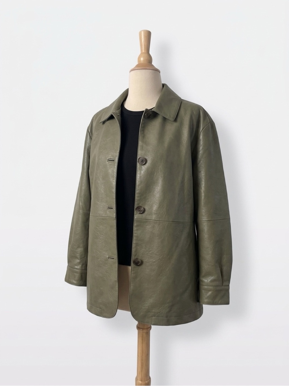 Levi's Olive Green Leather Button-Up Jacket